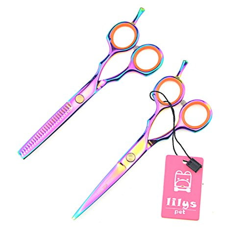 Titanium Coated Rainbow Barber Razor Edge Hair Cutting Shears Set , 5.5 Inch